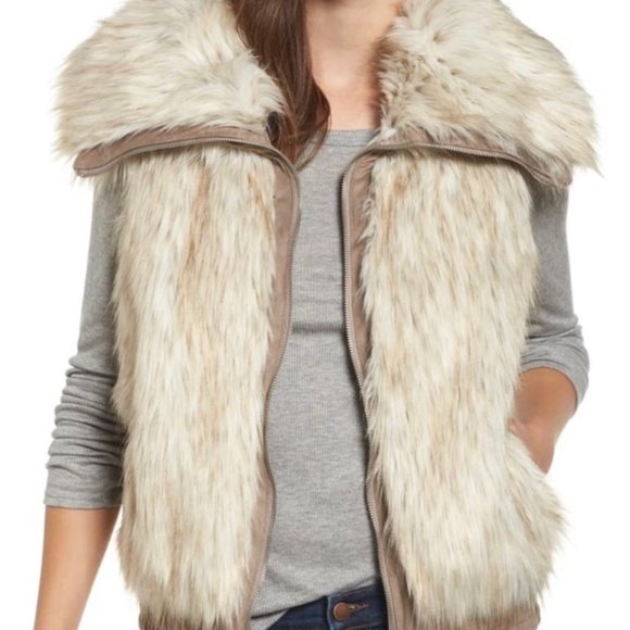 BB Dakota Cream and Tan Faux Fur Vest - Picture 2 of 15